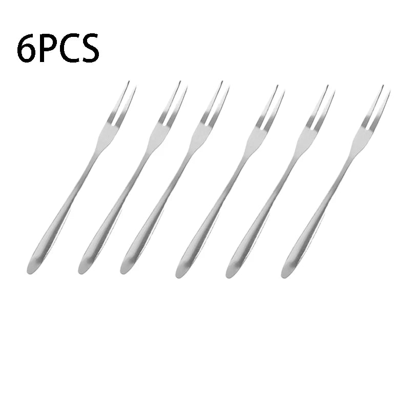 6/12PCS Stainless Steel Two-tine Fork Fruit Fork Set Tableware Multiple Use Snack Cake Dessert Forks Home Flatware