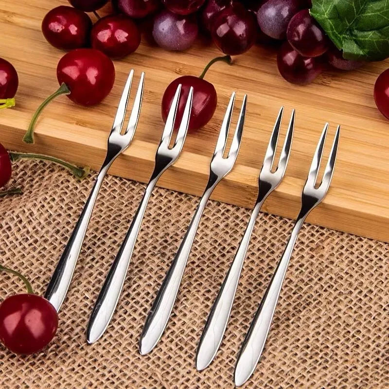 6/12PCS Stainless Steel Two-tine Fork Fruit Fork Set Tableware Multiple Use Snack Cake Dessert Forks Home Flatware