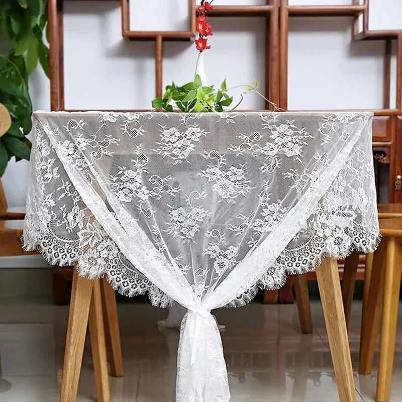 Nappe rustique en dentelle blanche pour mariage, brodée vintage, décoration de table de réception, fête bohème, nappe de Saint-Valentin