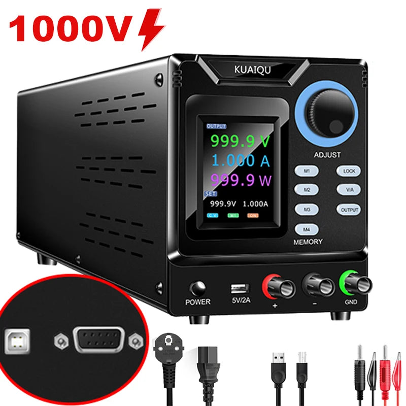 KUAIQU High Voltage 1000V 1A Bench Lab Power Supply, 400v 600v 800v 1A Adjustable Regulated Power Supply, With RS232/USB Remote