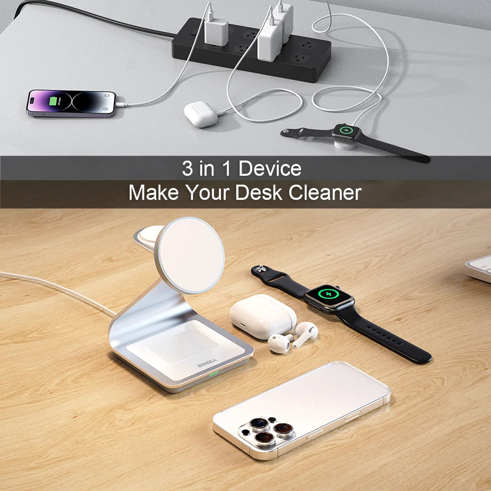 3-in-1 Magnetic Wireless Charger Fast Charging Dock Apple Devices
