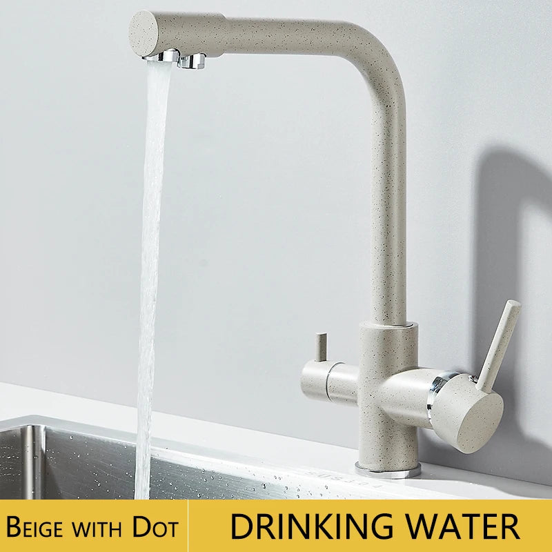 Chrome Kitchen Faucet Dual Swivel Spout Drinking Water Filter Brass Purifier Vessel Sink Mixer Tap Hot and Cold Water Torneira