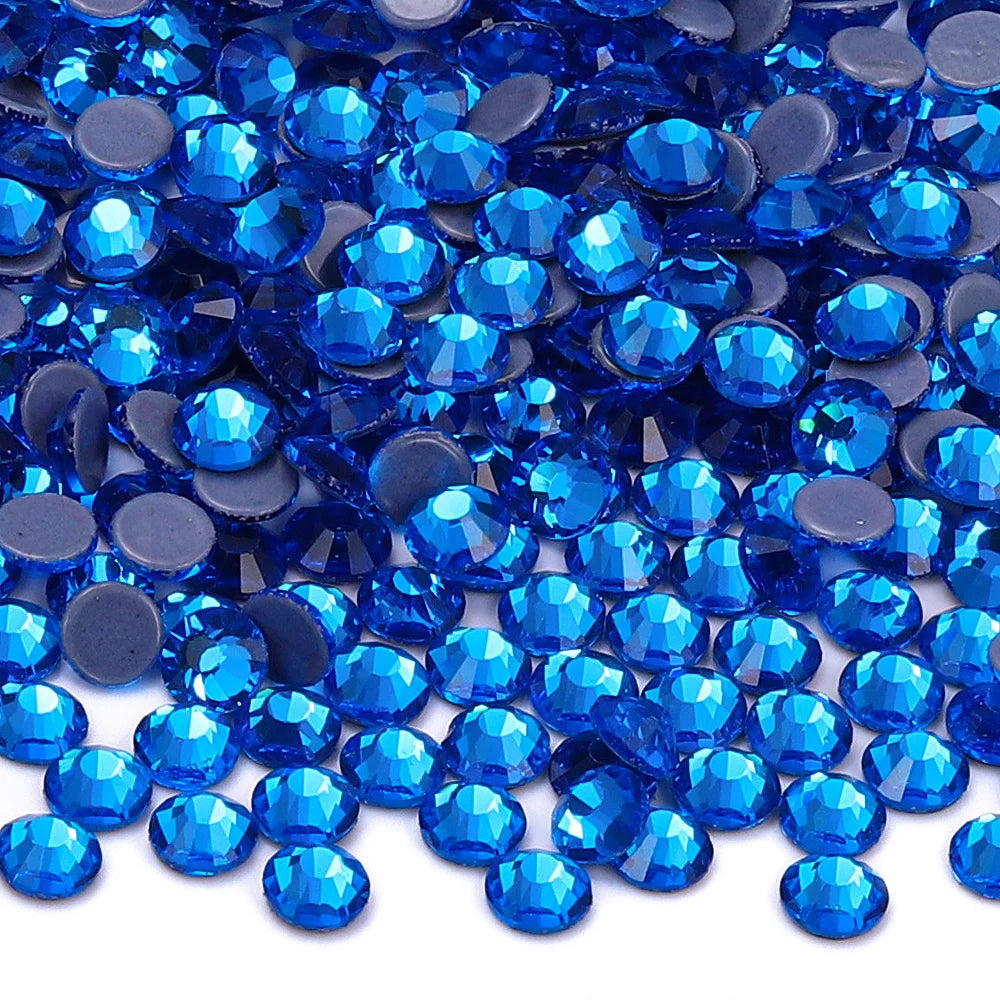 Blue Series Glass Crystal Rhinestones Hot-fix Flatback Iron On Stones For Wedding Dress Fabric Clothes Decoration