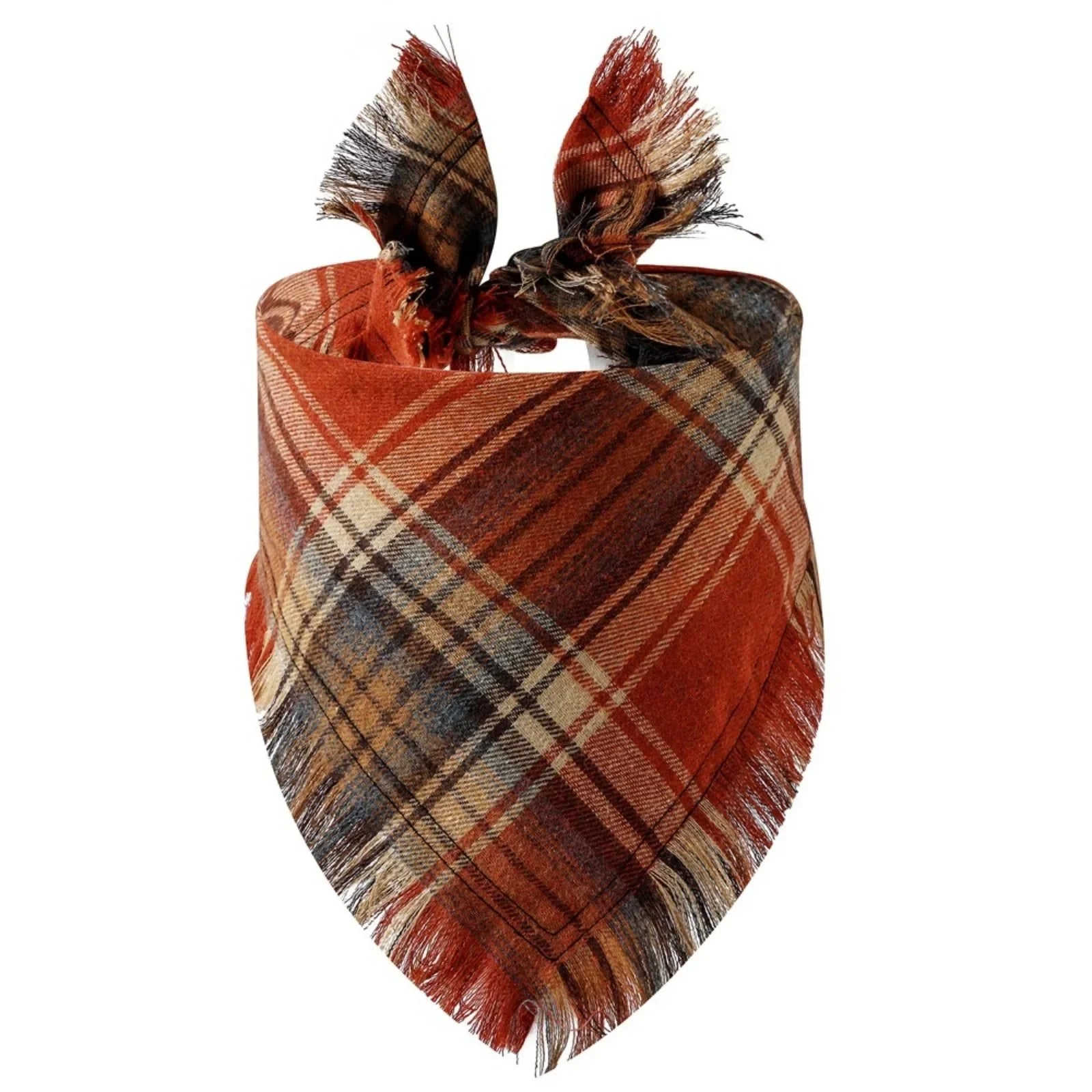 Trendy Pet Dog Bandana with Tassels Edges Classic Plaid Scarf Funny Dog Apparel Accessories Christmas Party Dress-Up Photo Prop
