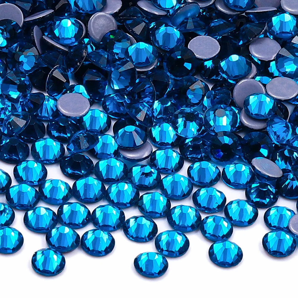 Blue Series Glass Crystal Rhinestones Hot-fix Flatback Iron On Stones For Wedding Dress Fabric Clothes Decoration