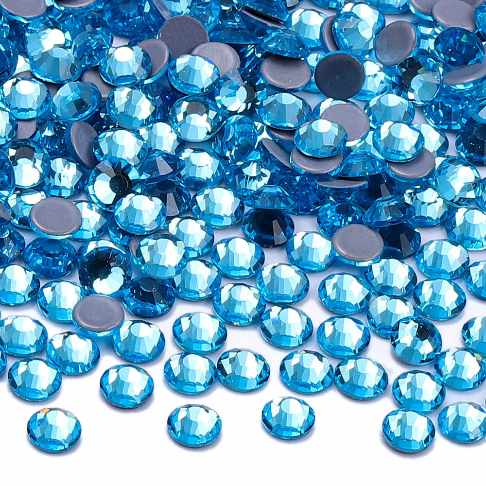 Blue Series Glass Crystal Rhinestones Hot-fix Flatback Iron On Stones For Wedding Dress Fabric Clothes Decoration