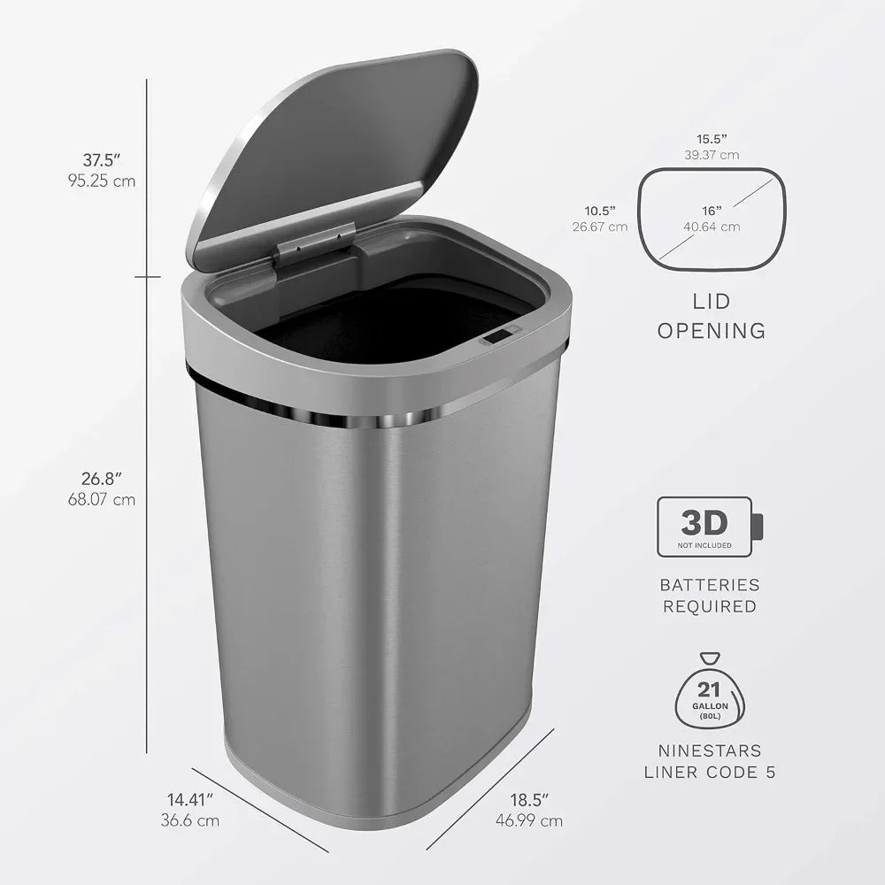 Touchless Motion Sensor Trash Can 30L Stainless Steel Auto Open Kitchen
