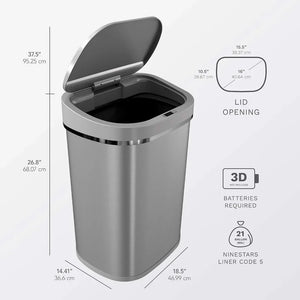 Touchless Motion Sensor Trash Can 30L Stainless Steel Auto Open Kitchen