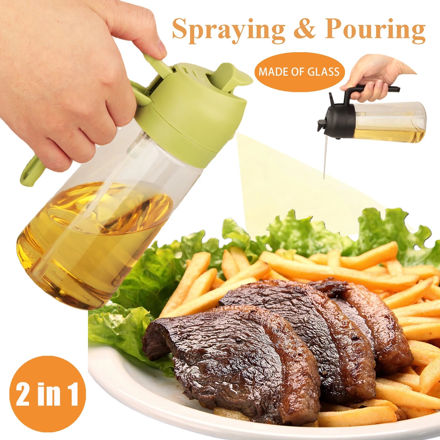 Leak-Proof Glass Oil Bottle Dispenser Stainless Steel Spout Kitchen
