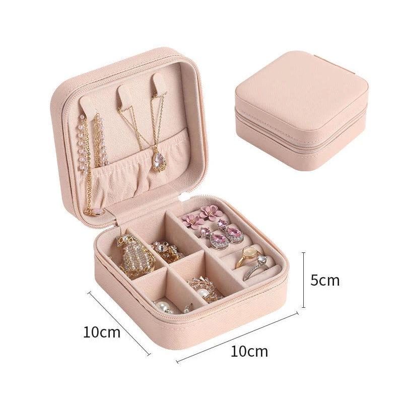 Portable double-layer buttoned jewelry storage box necklace watch, earring ring jewelry