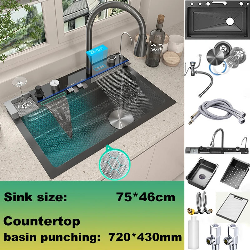 Gold Stainless Steel Kitchen Sink Scratch Wear Resistant Household Wash Dish Basin With Digital Display Large Single Slot