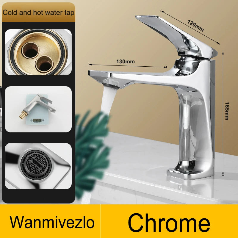 Chrome Modern Bathroom Sink Faucet Single Handle Deck Mounted Wash Basin Water Tap Hot And Cold Mixer