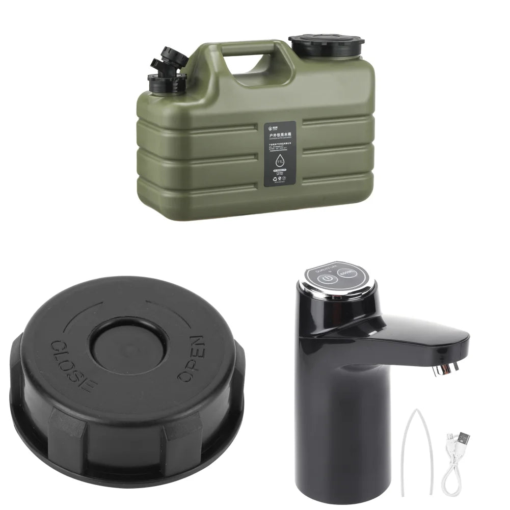 11L Outdoor Water Bin Large Capacity Camping Water Buckle with Faucet &USB Rechargeable Electric Water Pump Water Tank Dispenser