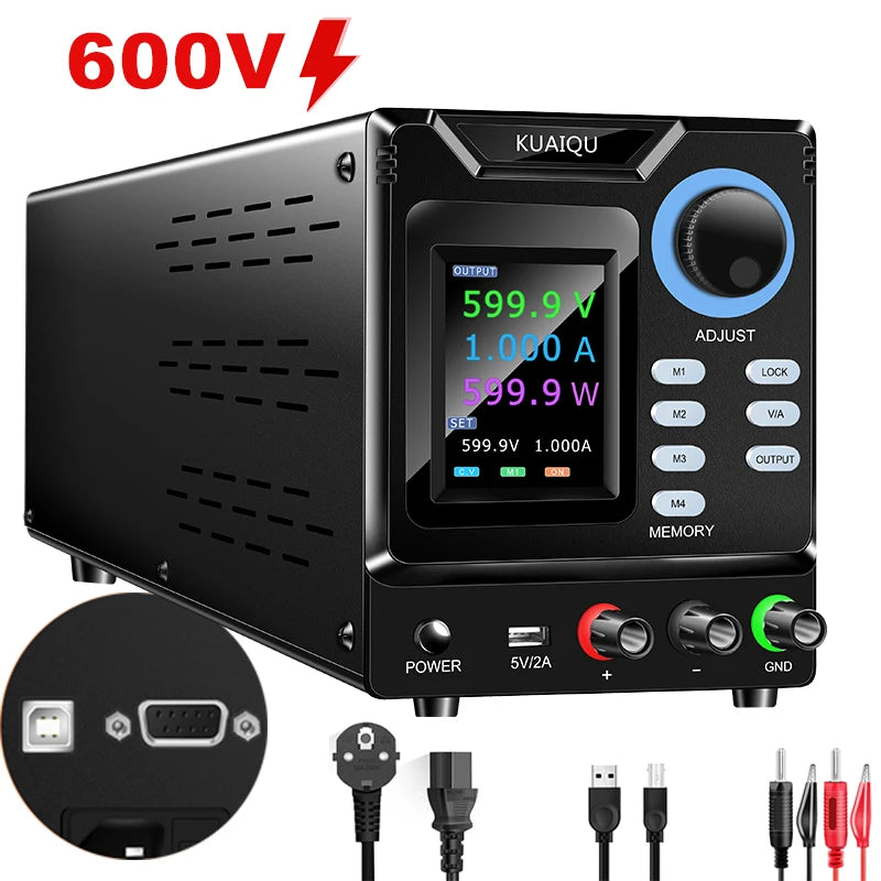 KUAIQU High Voltage 1000V 1A Bench Lab Power Supply, 400v 600v 800v 1A Adjustable Regulated Power Supply, With RS232/USB Remote
