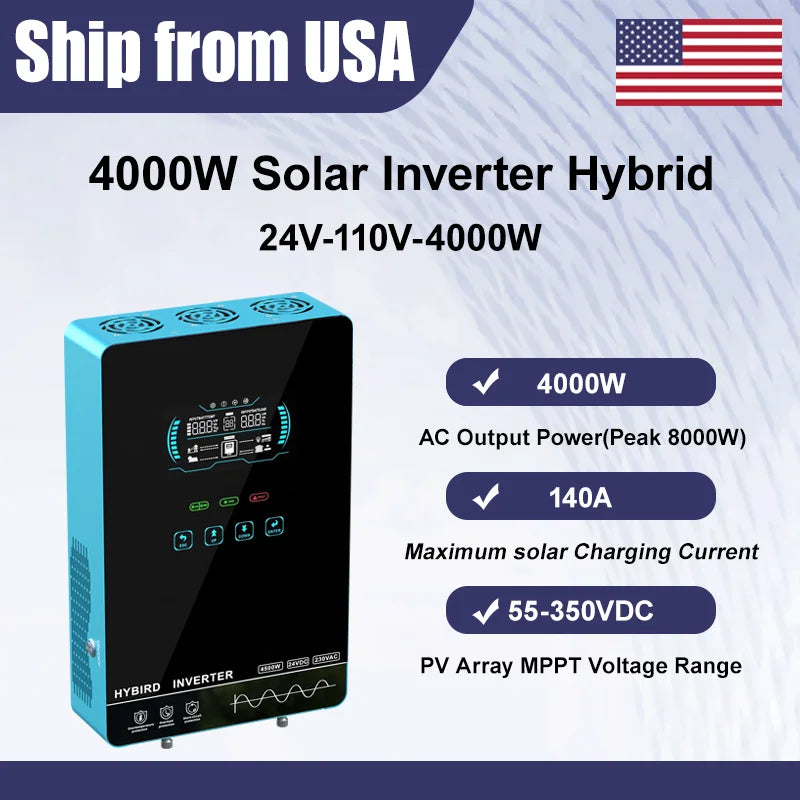 CNswipower SRC 4000VA 3600W Hybrid Solar Inverter pure sine wave inverter 120A MPPT 24VDC 120VAC for solar charger