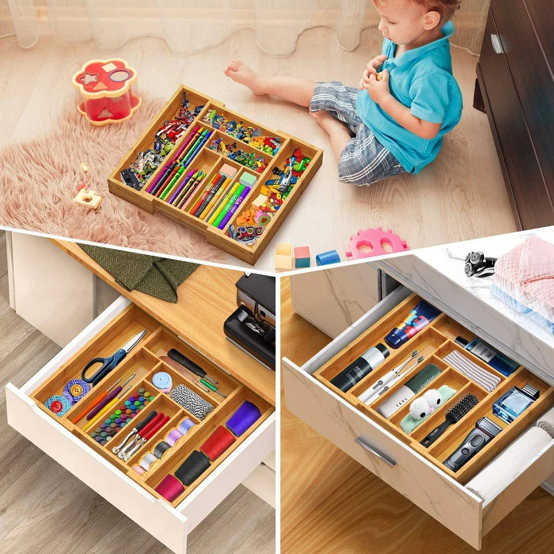 Bamboo Drawer Tray Expandable Silverware Kitchen Organization