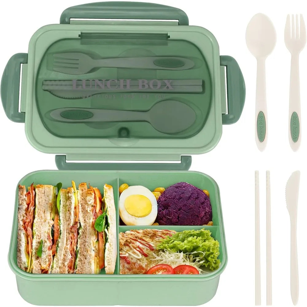 1200ML Lunch Bento Box for Adults Office Worker Picnic LeakProof Lunch Box with Utensils 3 Compartment Bento Box Microwave Safe
