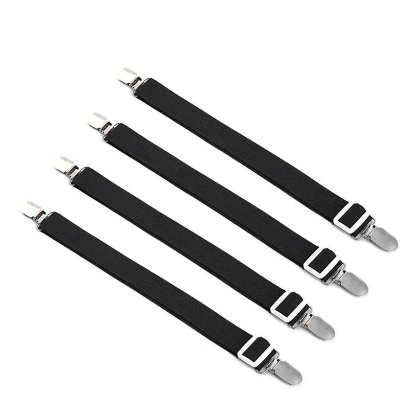 Sangles de fixation pour draps de lit réglables (lot de 4), élastiques, pour coins de matelas, pinces de maintien, bretelles, cordons, crochets, boucles et fermoirs