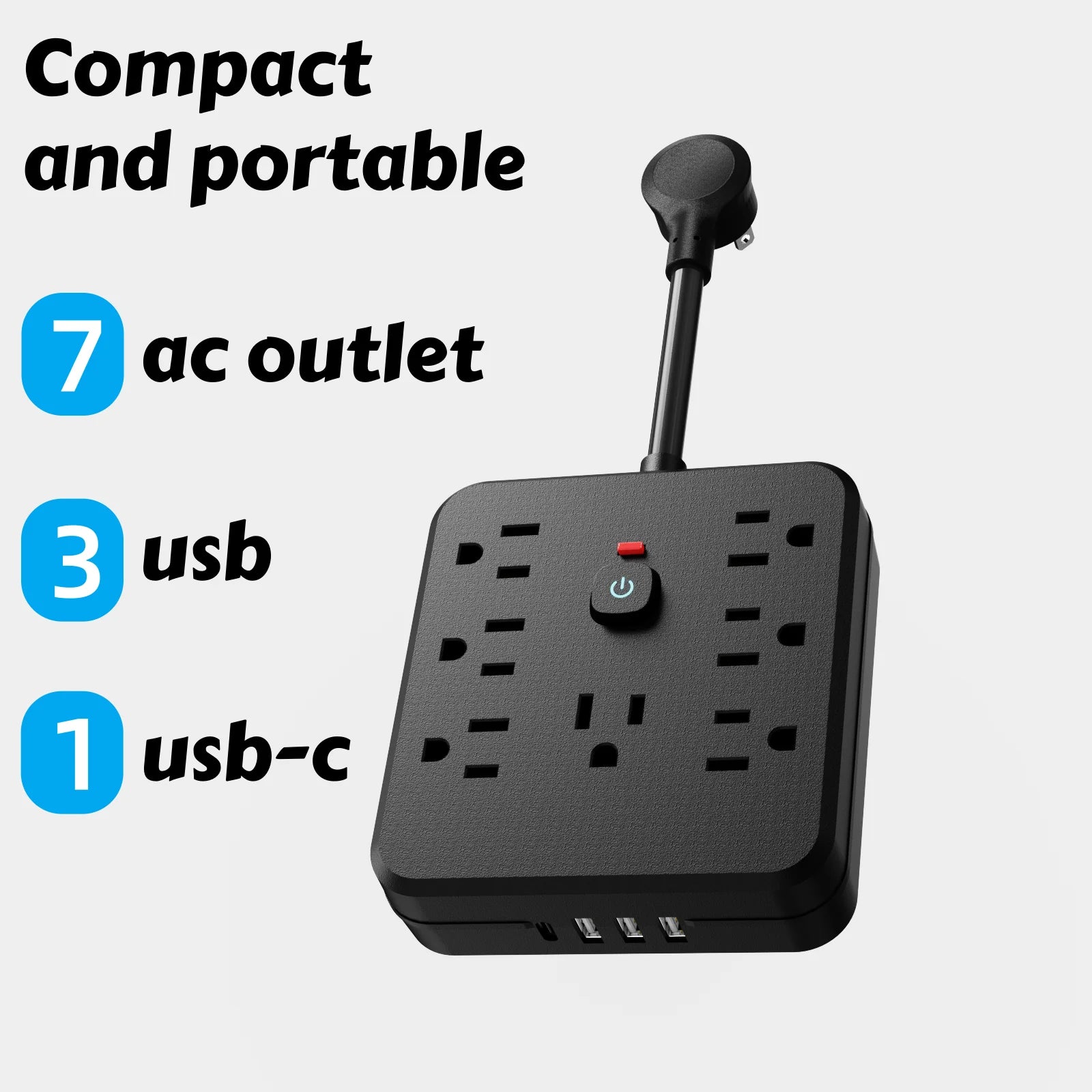 11-in-1 Power Strip with 7 AC Sockets, 3 USB Ports and 1 Type-C Connection | Surge Protector & Multi-Plug Extender, USB Wall