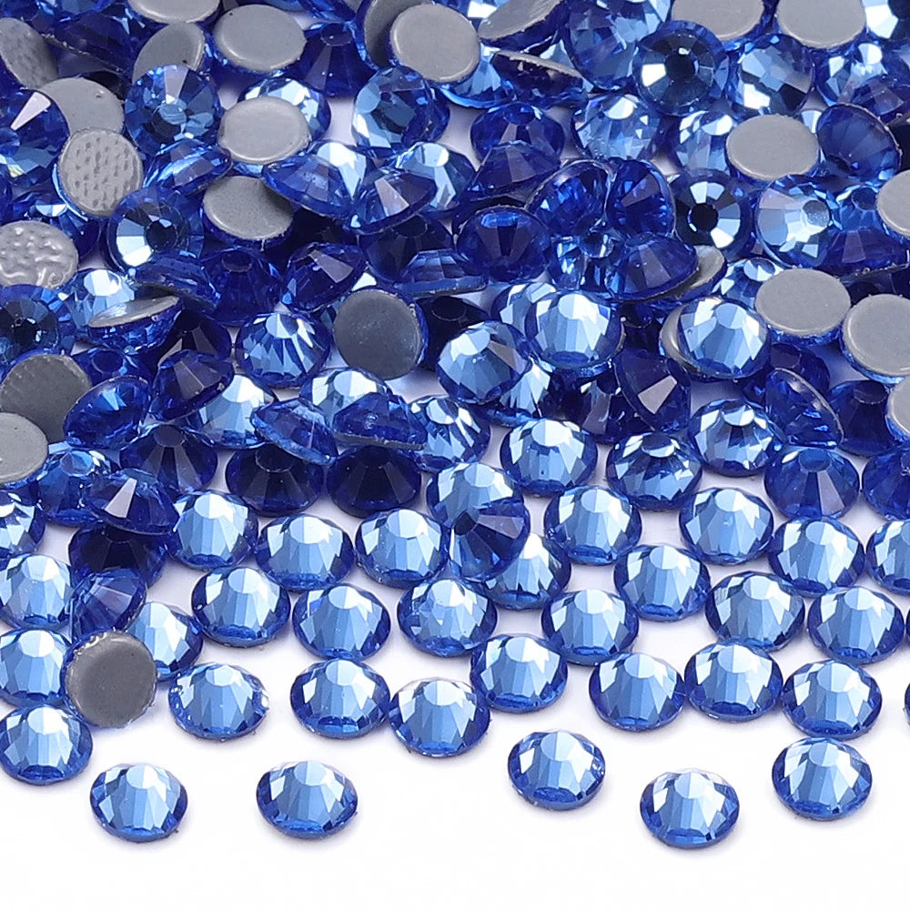 Blue Series Glass Crystal Rhinestones Hot-fix Flatback Iron On Stones For Wedding Dress Fabric Clothes Decoration