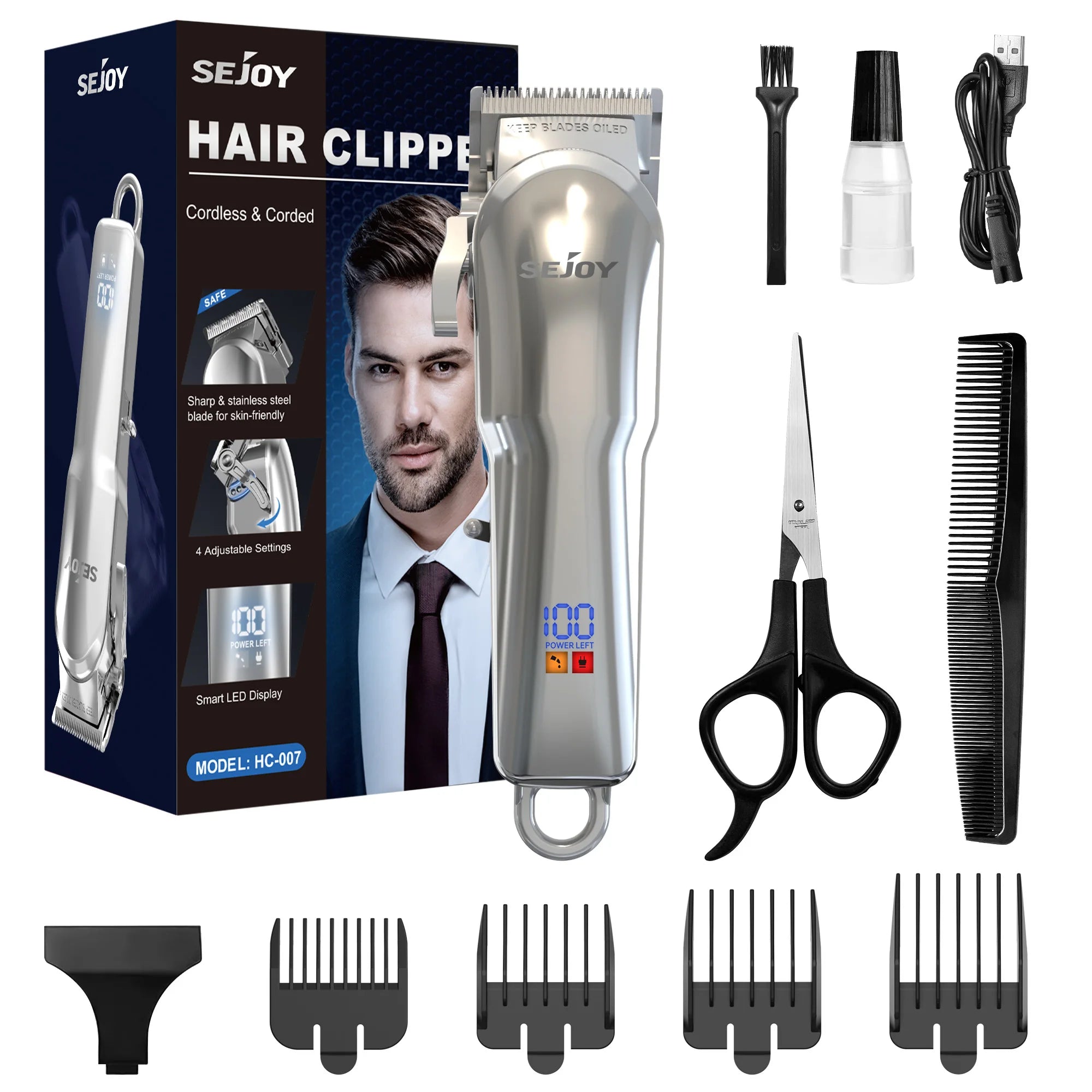 SEJOY Electric Shaver for Men,Hair Trimmer,Nose Hair Scissors,Facial Cleanser, Facial Massager Rechargeable Shaving Machine