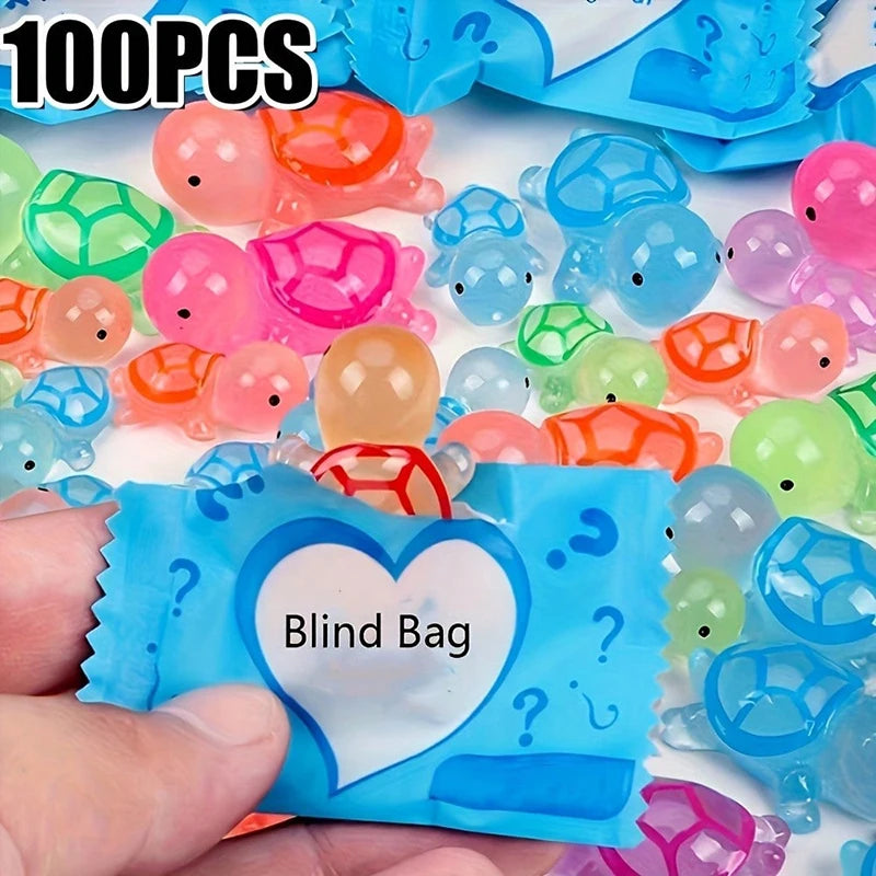 Sacs mystères phosphorescents en 3D Tortues, 30/50/100 pièces - Artisanat coloré translucide pour fêtes, événements amusants sur le thème des animaux et de la plage