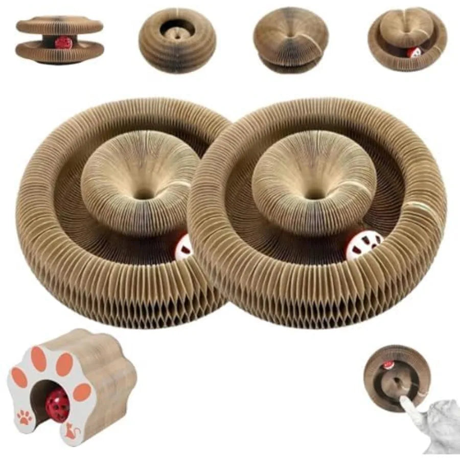 Magic Organ Cat Toy for Indoor Cats Foldable Recyclable Accordion Scratcher Board with Ball Interactive Play Pad in Multi-Color