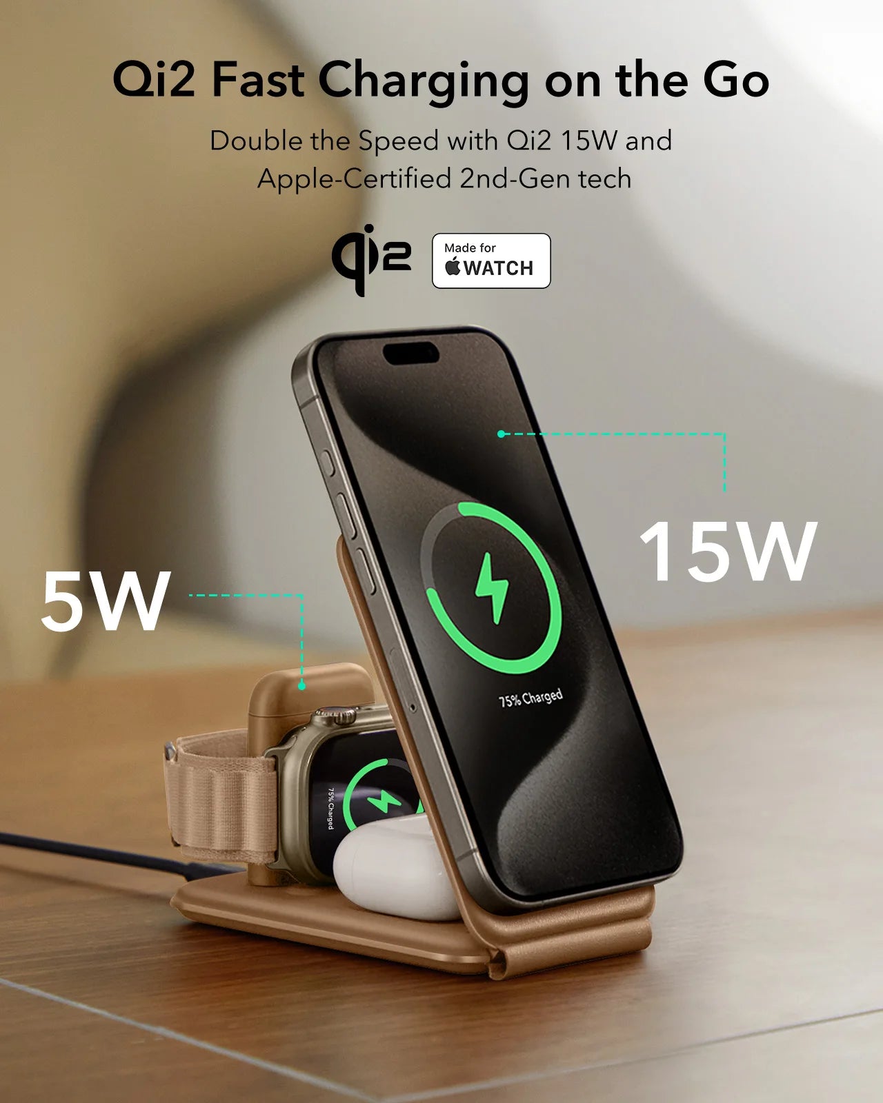 3-in-1 Wireless Charging Station MagSafe iPhone Apple Watch AirPods 15W