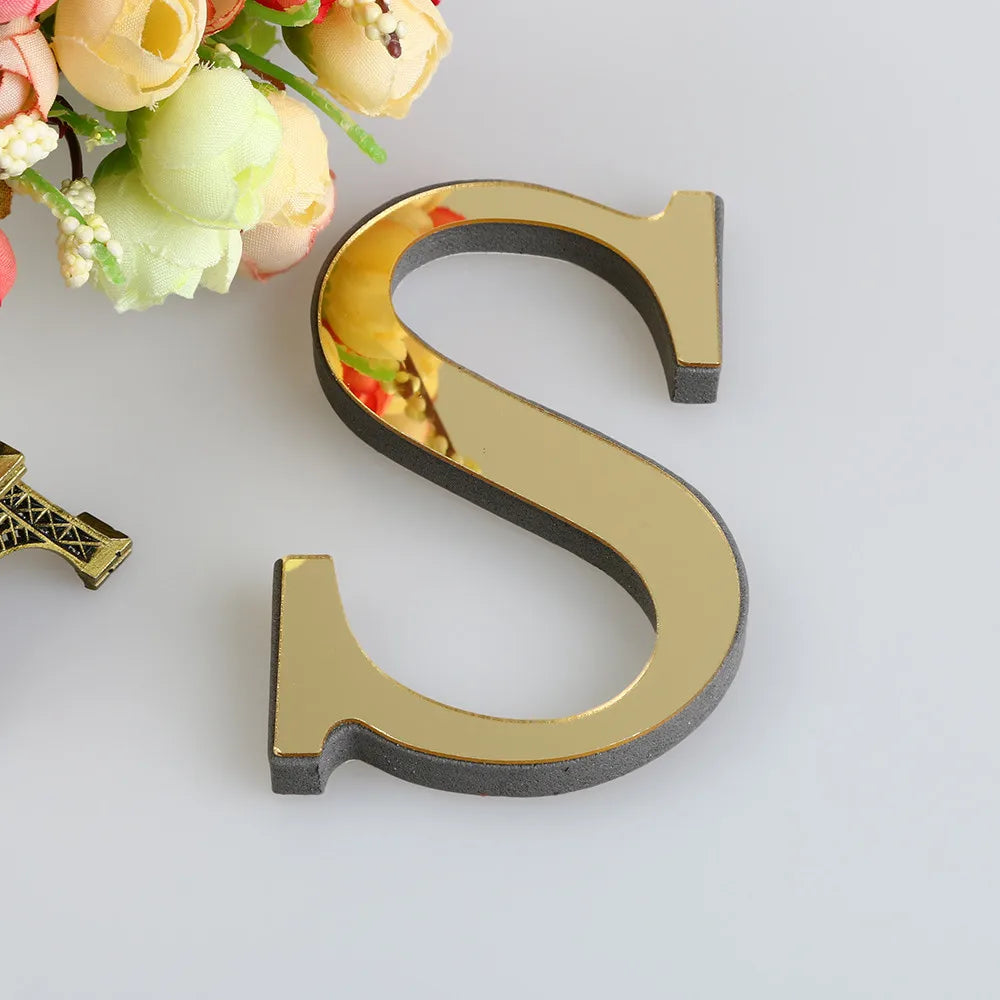 10CM 26 English Letters Wall Sticker 3D Mirror Acrylic Gold Wall Sticker Decals Self-Adhesive Home Party Decor Wall Art Mural