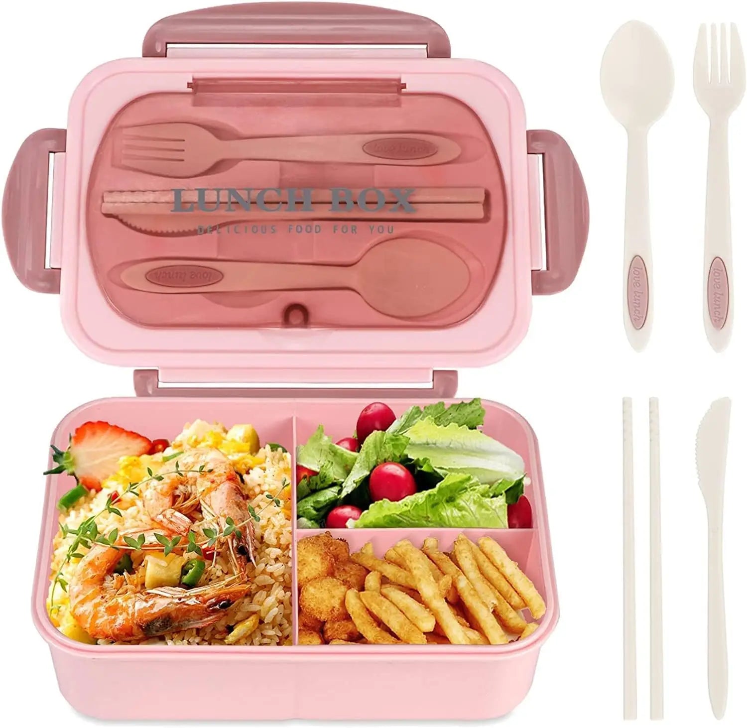 Boîte à bento repas 1200ML pour adultes, employés de bureau, pique-nique, boîte à déjeuner étanche avec couverts, bento box 3 compartiments, compatible micro-ondes