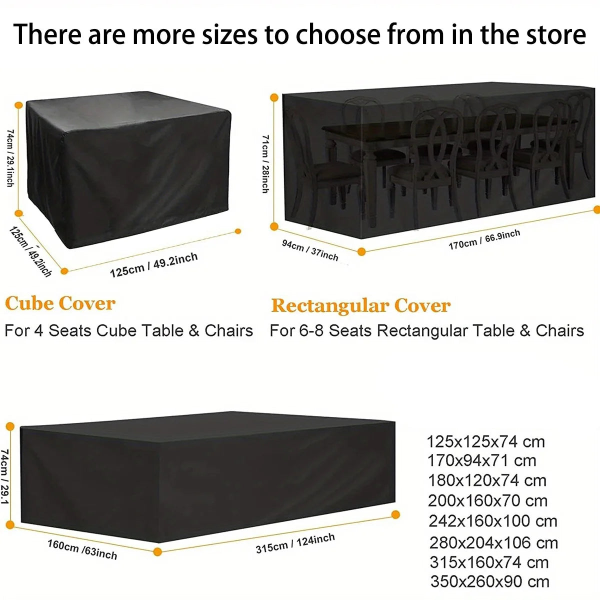 Multi-size Large Rectangular Table Cover Durable Garden Furniture Protective Cover UV Protection Suitable for Outdoor Use