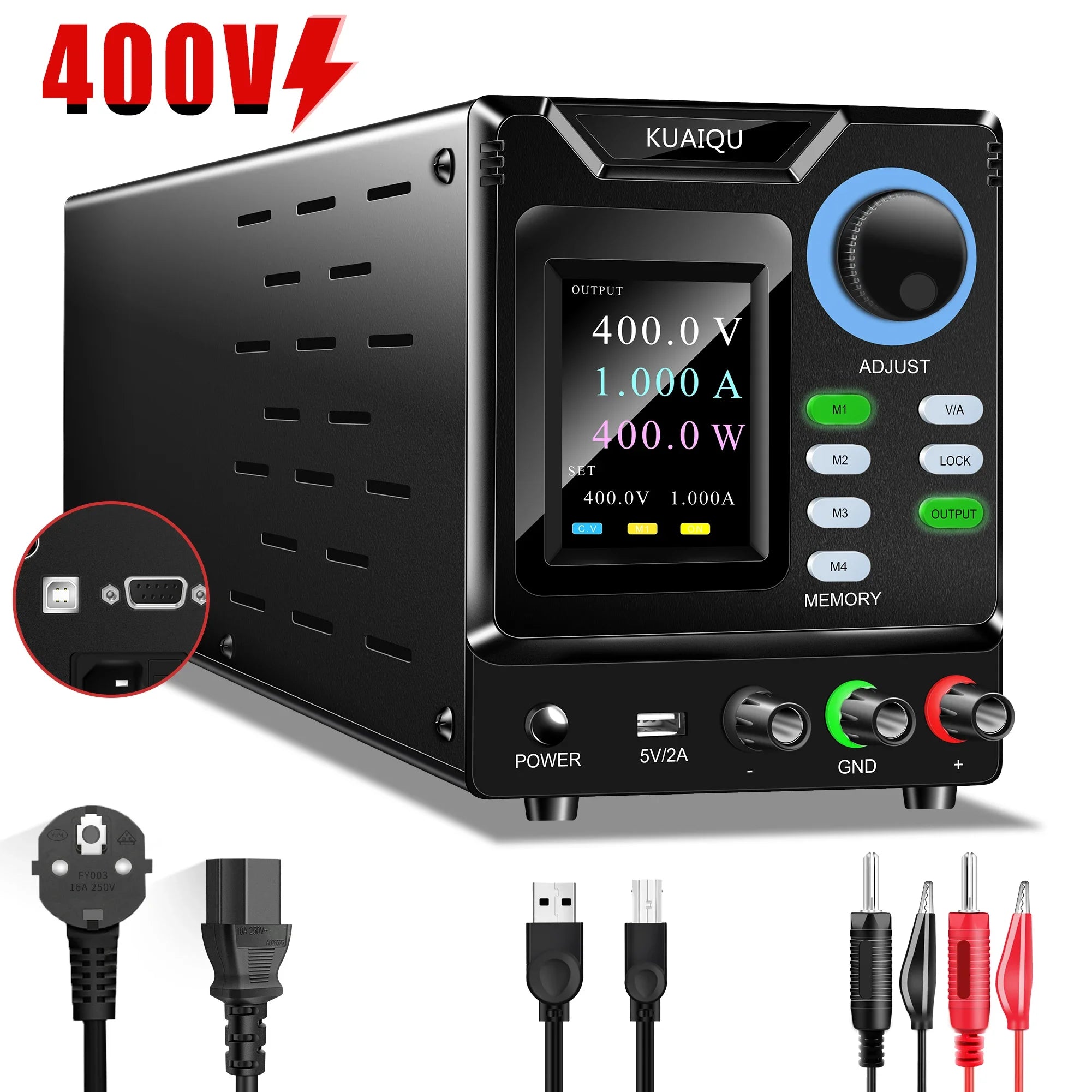 KUAIQU High Voltage 1000V 1A Bench Lab Power Supply, 400v 600v 800v 1A Adjustable Regulated Power Supply, With RS232/USB Remote