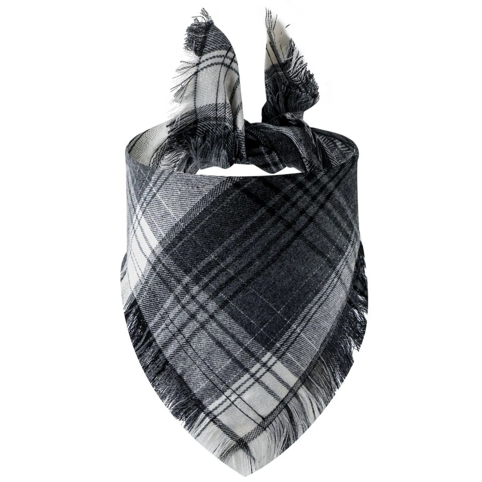 Trendy Pet Dog Bandana with Tassels Edges Classic Plaid Scarf Funny Dog Apparel Accessories Christmas Party Dress-Up Photo Prop