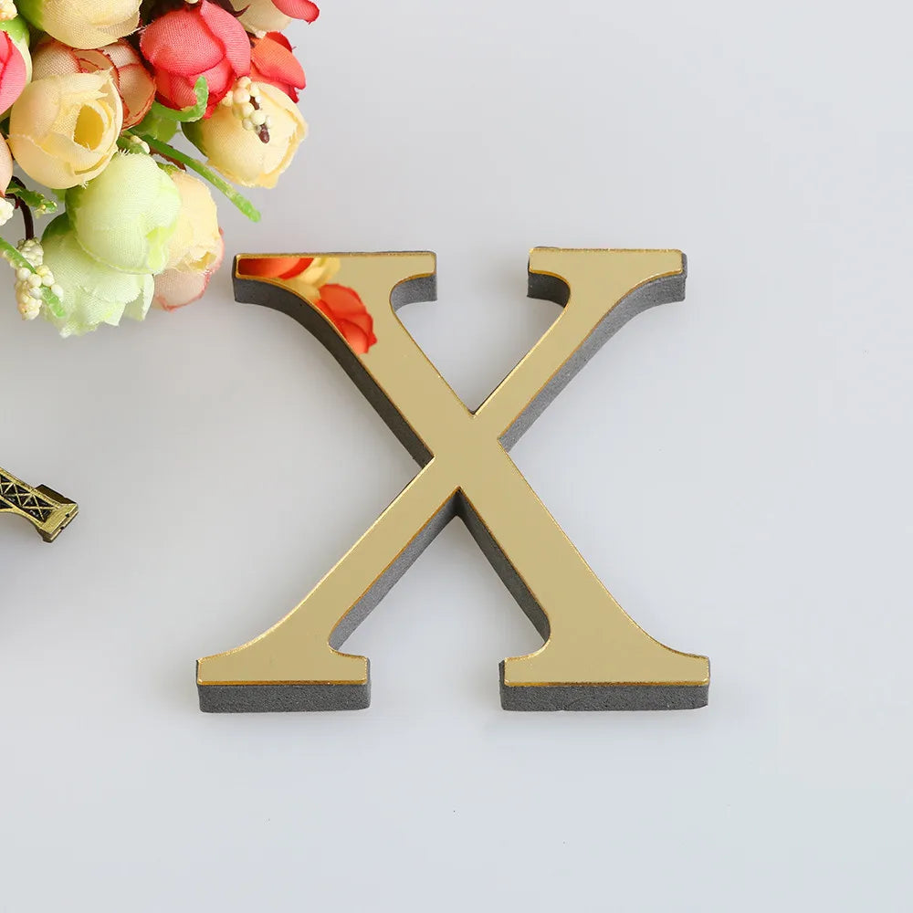 10CM 26 English Letters Wall Sticker 3D Mirror Acrylic Gold Wall Sticker Decals Self-Adhesive Home Party Decor Wall Art Mural