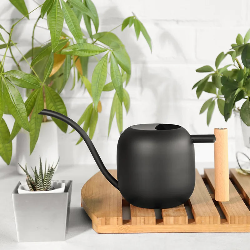 1.2l Stainless Steel Long Spout Watering Pot Large Capacity Household Black White Watering Pot Office And Gardening Supplies