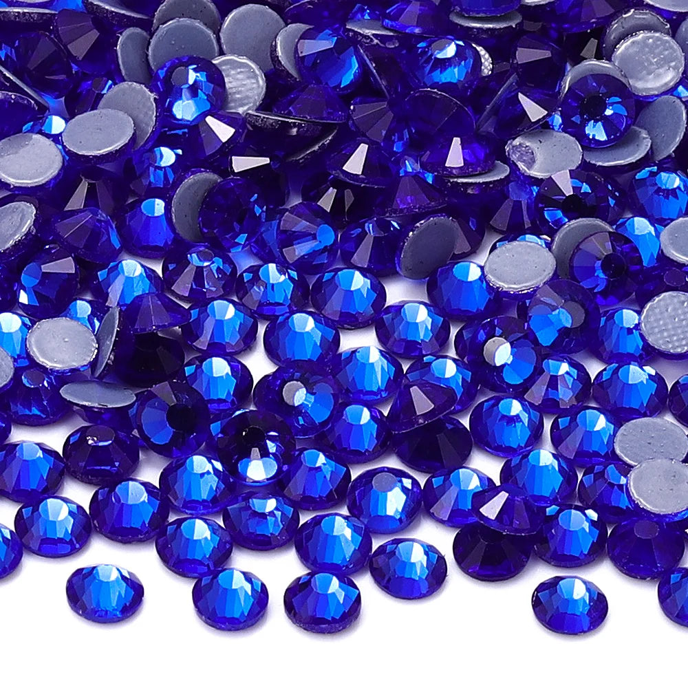 Blue Series Glass Crystal Rhinestones Hot-fix Flatback Iron On Stones For Wedding Dress Fabric Clothes Decoration