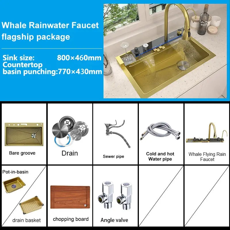 Stainless Steel Waterfall Kitchen Sink Extra Large Single Bowl Digital Display Multifunctional Dishwashing sinks