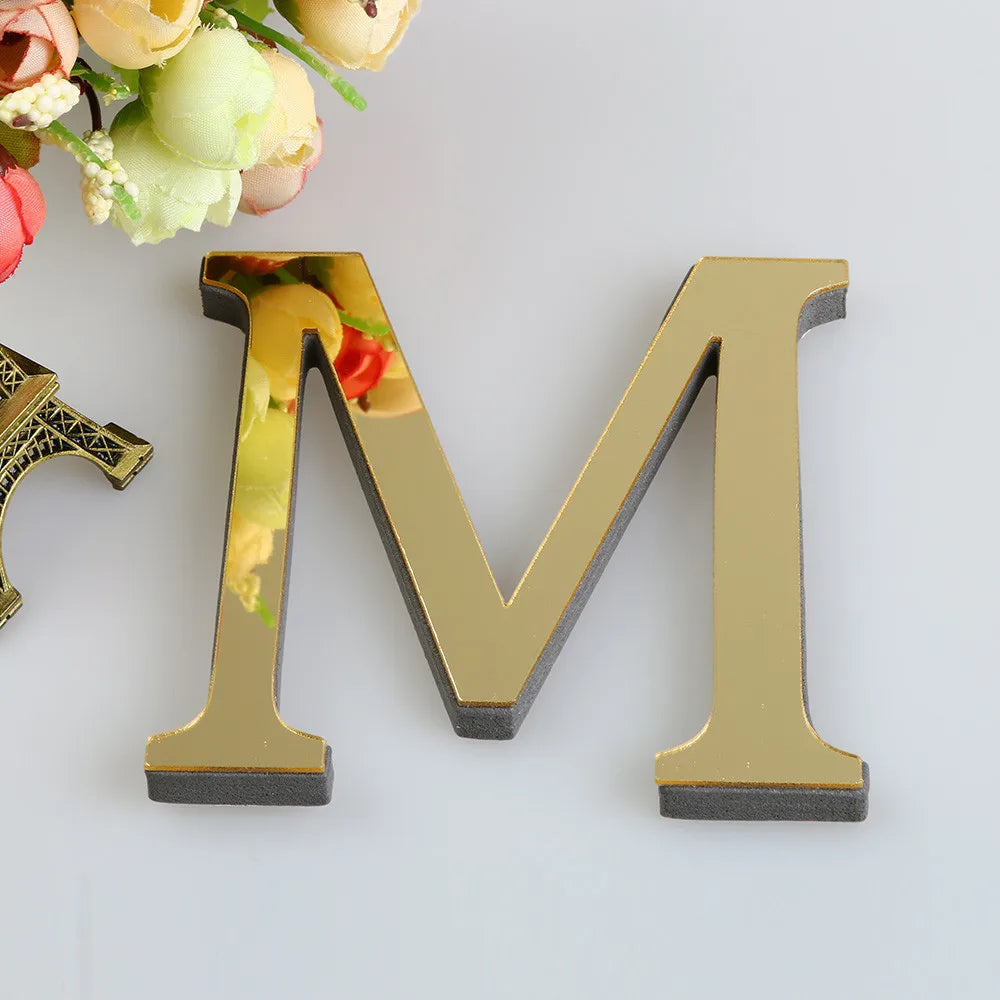 10CM 26 English Letters Wall Sticker 3D Mirror Acrylic Gold Wall Sticker Decals Self-Adhesive Home Party Decor Wall Art Mural