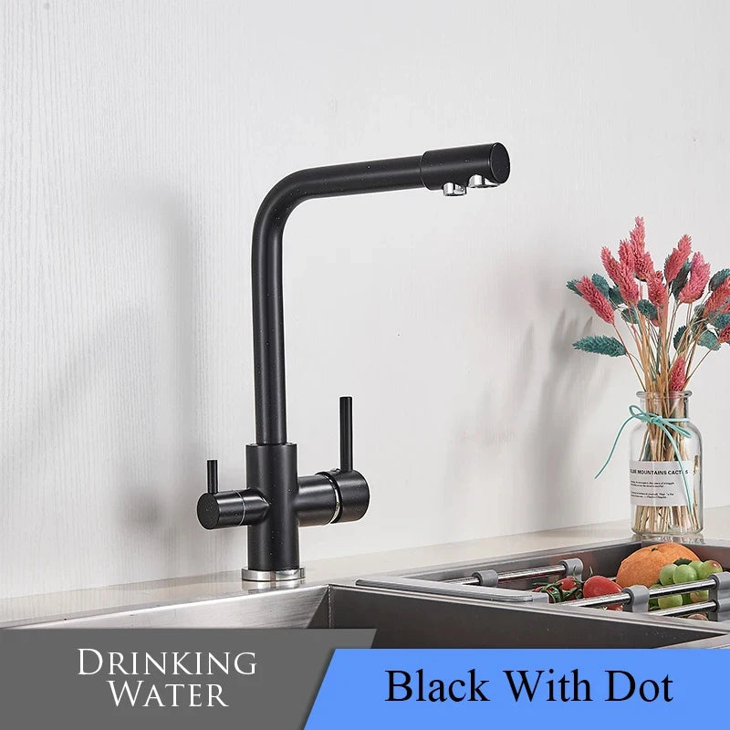 Chrome Kitchen Faucet Dual Swivel Spout Drinking Water Filter Brass Purifier Vessel Sink Mixer Tap Hot and Cold Water Torneira